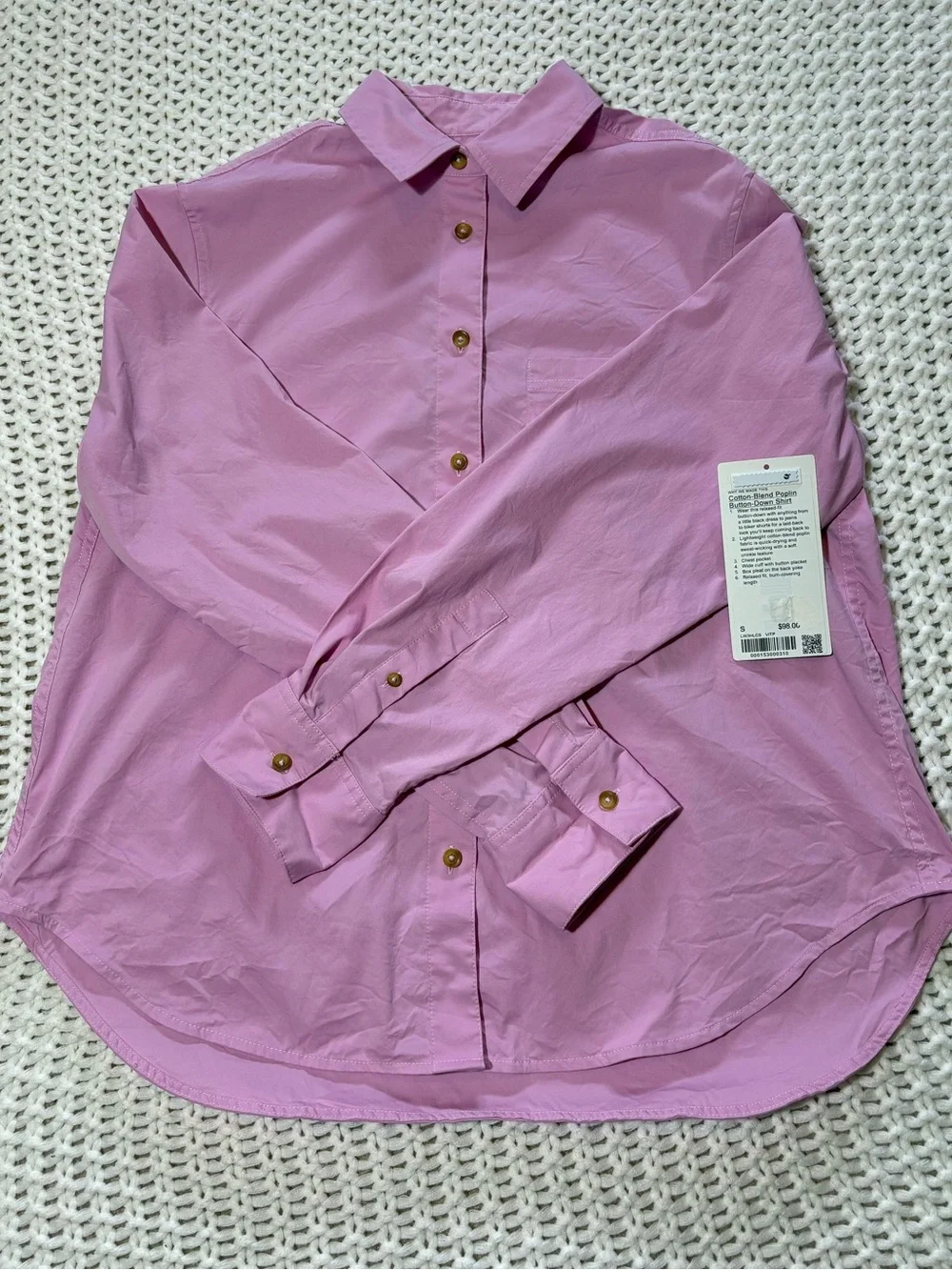 lululemon vita pink cotton blend poplin button down shirt size small